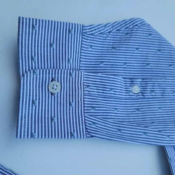 MICHAEL KORS Mens Classic Fit Long Sleeve Gray Striped Cotton Shirt XL - Picture 2 of 10